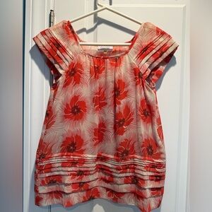 Calvin Klein Burnt Orange and Cream Floral Blouse